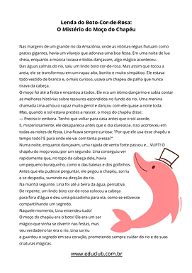 Lenda do Boto Cor-de-Rosa para imprimir: atividades e interpretação de ...